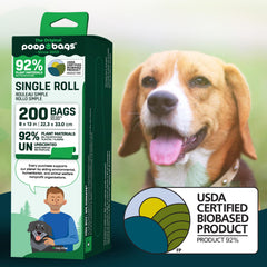 The Original Poop Bags plant-based material foreground signals an eco-friendly waste solution.