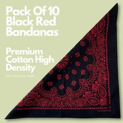 The Peacock Crew 10-pack bandanas close-up pattern shows durable cotton.