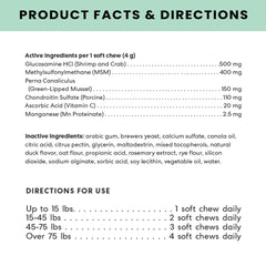 The Pets Table ingredients label highlights glucosamine and chondroitin for cartilage support.