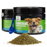 The Seaweed Co Caniclean dog-teeth-tartar-removal powder sprinkled on a meal for dental support.