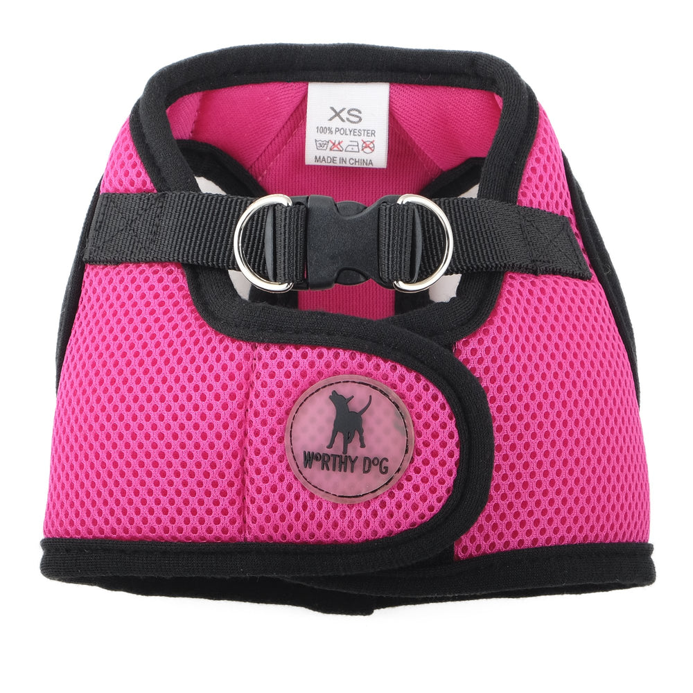 The Worthy Dog Step-In Harness Pink Small front view for easy on/off.