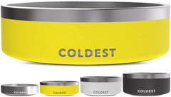 The Coldest Water Colddog bowl in solar yellow with spill-proof design for clean floors.