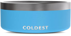The Coldest Water dog bowl outer view shows durable stainless steel and Celestial Blue finish.