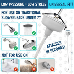 TheMagicShower shower-head adapter-fit demonstrates easy setup for indoor pet washing.