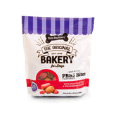 Three Dog Bakery soft baked PB&J bites box front shows premium dog treats in resealable packaging