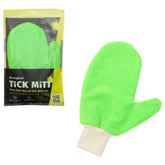TiCK MiTT green tick removal glove in use gently removes ticks from pets without chemicals.