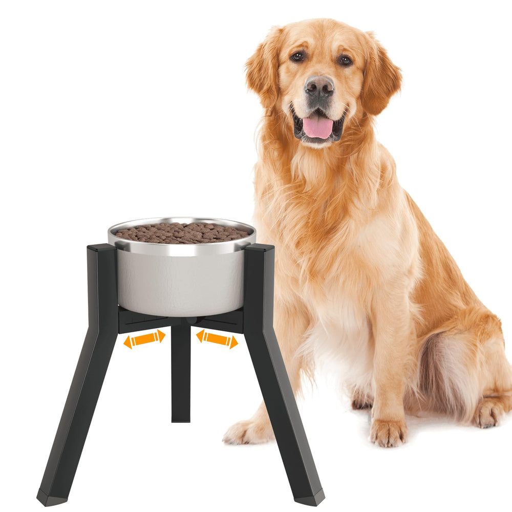 TIDANT dog bowl stand fully assembled with adjustable width for secure bowl fit.