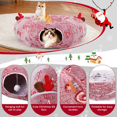 Tidjani cat tunnel soft plush close-up emphasizes warm, comfortable lounging in plush tunnel.