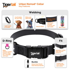 Tiger Tail collar resists water and odors for adventures in damp or sandy environments.