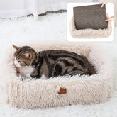 TIGOADT Fluffy Cat Scratcher Lounge Box beige main view showing cozy rest and play space