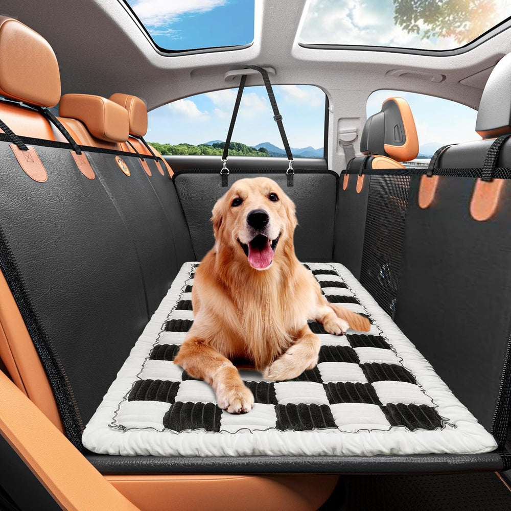 TiInsta backseat pet bed mat closeup shows soft flannel for cozy travel comfort.