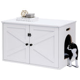 Timberer cat litter box enclosure front view shows discreet white design for tidy spaces.