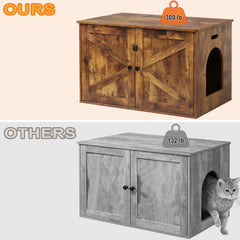 Timberer cat litter box enclosure interior demonstrates spacious layout for litter boxes.