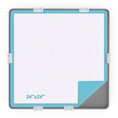 TIMOHCR pee pad tray 24x24 setup on floor helps contain mess during potty training.