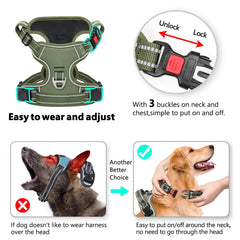 Timos dog harness chest clip supports no-pull control during walks.