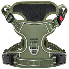Timos dog harness with three buckles and neck snap for quick, secure on/off