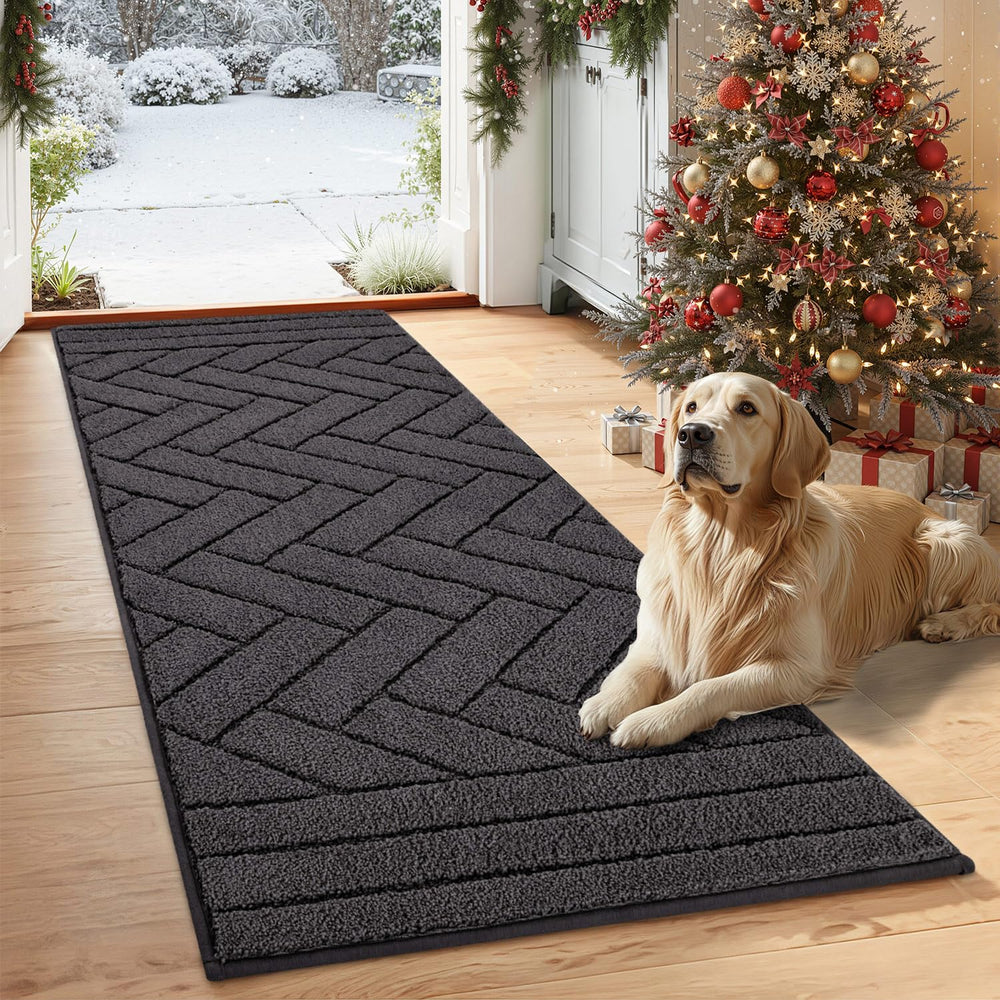 Tindbea dog mat absorbs moisture from muddy paws at doorway for cleaner entry