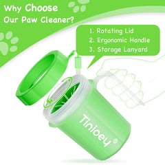 Tinioey paw cleaner helps remove mud from dog paws after outdoor adventures.