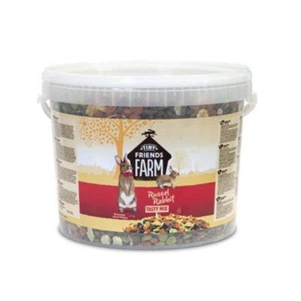 Tiny Friends Farm Russel Rabbit 9lbs bucket, front view, balanced mix for adult rabbits