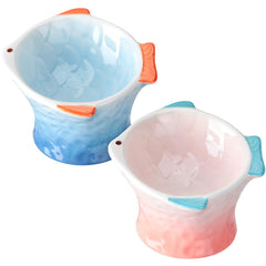 Tioncy raised tilted cat bowl blue fish shape supports comfortable feeding posture