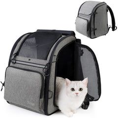 Tirige Premium carrier backpack front view shows sturdy frame for secure travel