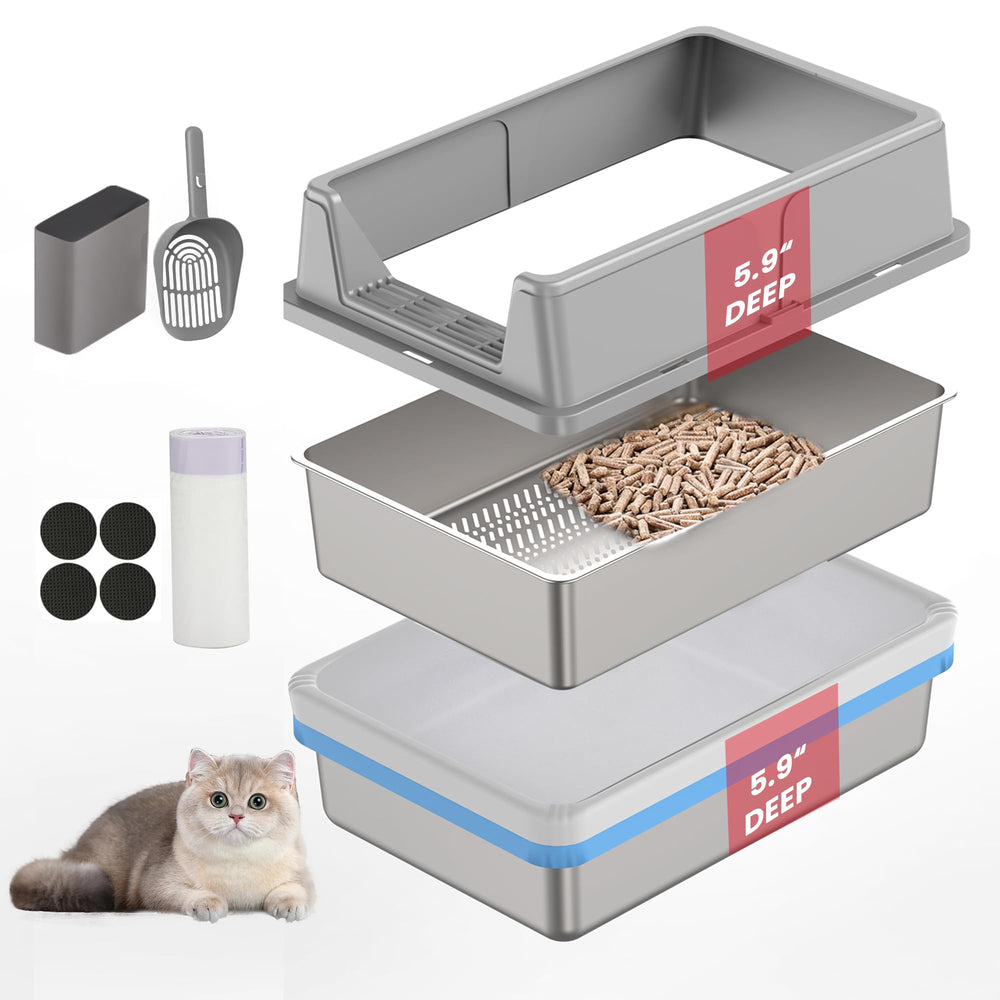 TIUUBT stainless steel sifting litter box top view shows spacious interior for large cats