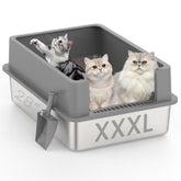 TIUUBT XXXL stainless steel litter box front view showcases spacious interior for big cats and multi-cat homes.