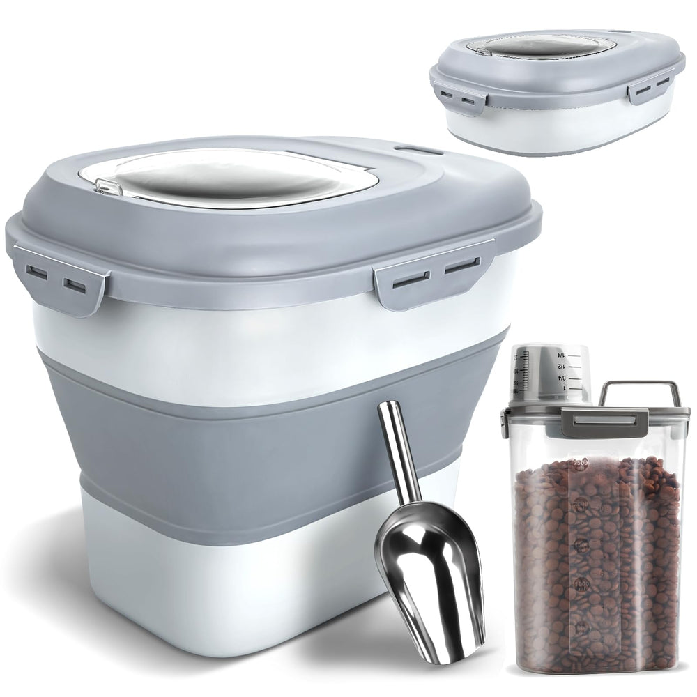 TIOVERY dog food storage container with collapsible design for space-saving pantry organization