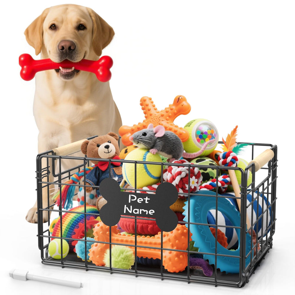 Tivray dog toy basket front view shows durable chew-resistant frame for organized storage