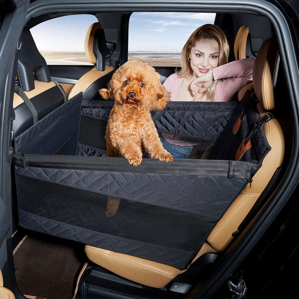 TKYZ medium dog car seat back view shows extended space for comfortable travel.