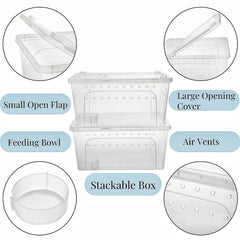 Tlence reptile box lid-open design demonstrates easy feeding access and handling.