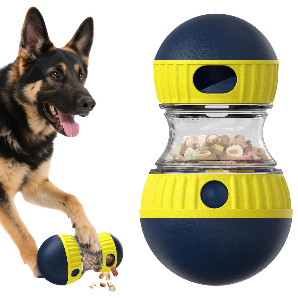 TLKNG extralarge enrichment toy ball—front view with dual ends for treat rewards.