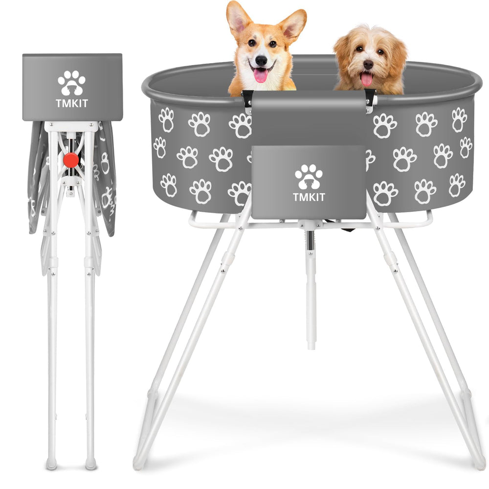 Tmkit dog bathtub elevated setup shows back-friendly grooming convenience