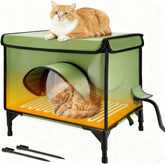 TNELTUEB heated cat house outdoors green demonstrates weatherproof winter shelter.