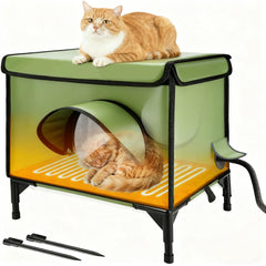 TNELTUEB heated cat house outdoors green demonstrates weatherproof winter shelter.