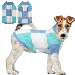 To A Turn turtleneck dog sweater blue group M front view for comfortable warmth.