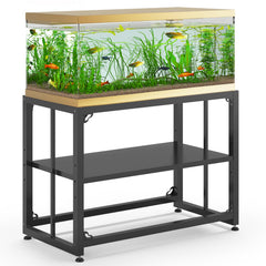TOCRETOARE fish tank stand front view shows a sturdy black finish for durable home use.