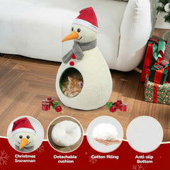 TOGETHERTOYO Christmas Cat Bed snowman entrance highlights easy-in access for curious cats