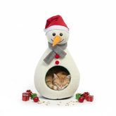 TOGETHERTOYO Christmas Cat Bed snowman front view for cozy holiday lounging