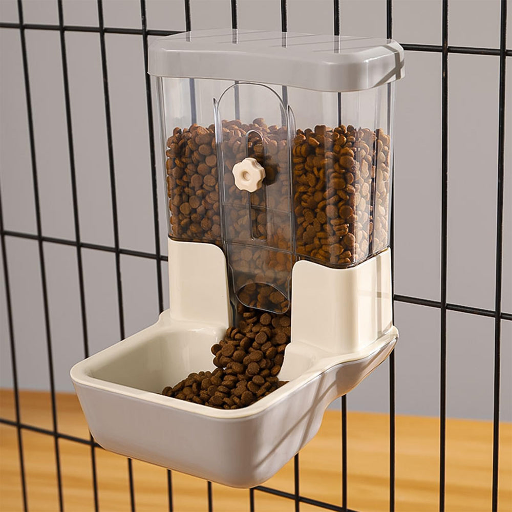 TOKAYIFE hanging automatic feeder gray showcases a low-spill design for multi-pet cages