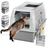 Tom & Sora Creations stainless steel sifting litter box front view highlights roomy XL interior for large cats