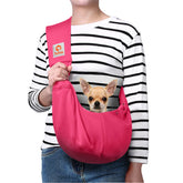 Tomkas dog sling carrier rose red soft fabric close-up for comfy travel.