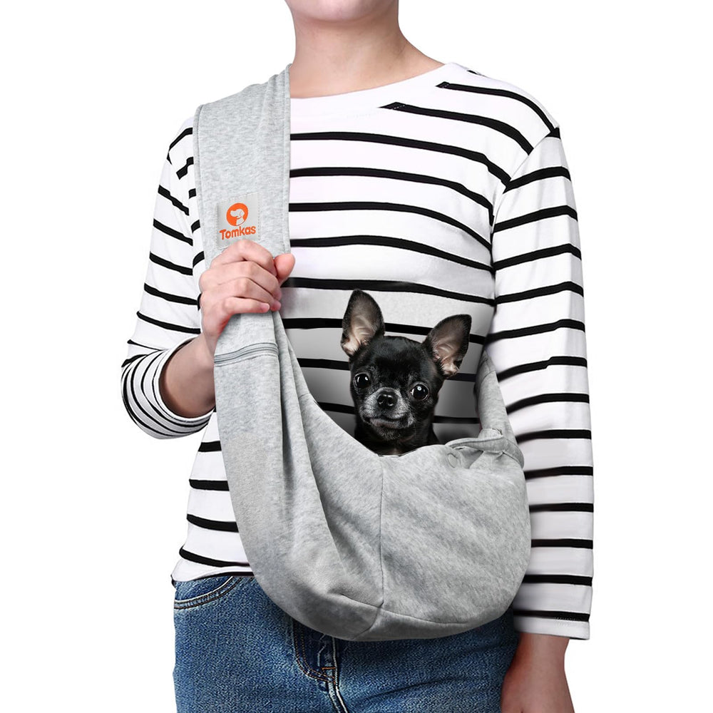 TOMKAS dog sling carrier with large opening for easy pet insertion during walks
