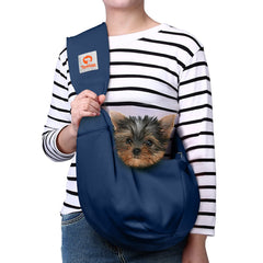 TOMKAS small dog sling carrier front view showing easy entry