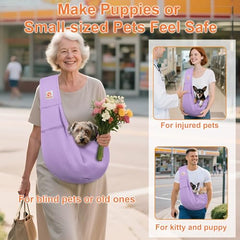 Tomkas small dog sling safety buckle keeps pets secure on the move