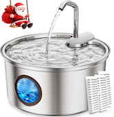 Tomxcute cat water fountain stainless steel front view for quiet, hygienic hydration.