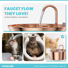 Tomxcute copper fountain filter system close-up with cotton and carbon layers for clean water.