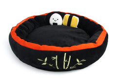 TONBO Sushi Bed front view with rice ball motif, a cozy resting spot for small pets.
