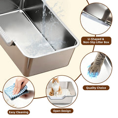Tondid stainless steel cat litter box low-entry front aids anxious cats and kittens