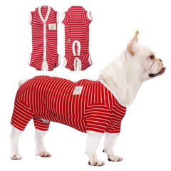 TONY HOBY dog pajamas in red waffle stripes for comfortable daily wear.